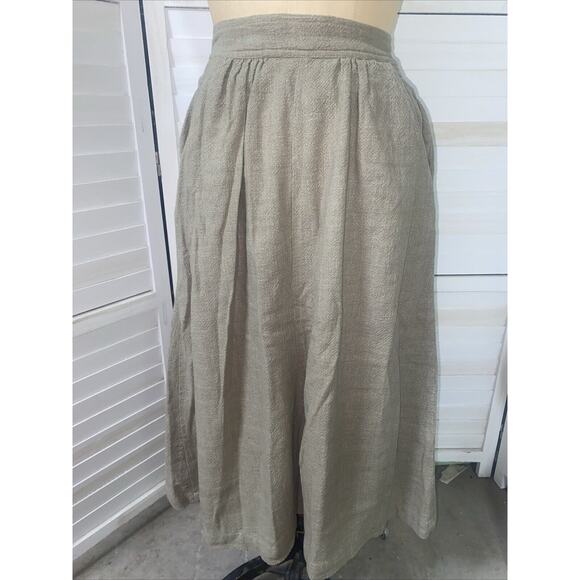 Vintage 60s Sangam Imports Midi A Line Skirt Khaki Cotton Sz Small - Picture 1 of 11